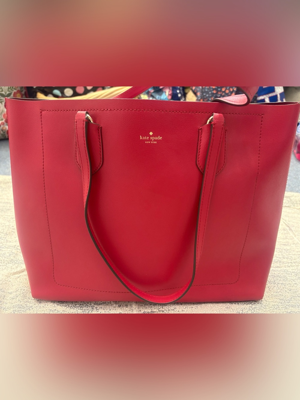 kate spade Red Leather Tote with Gold Logo